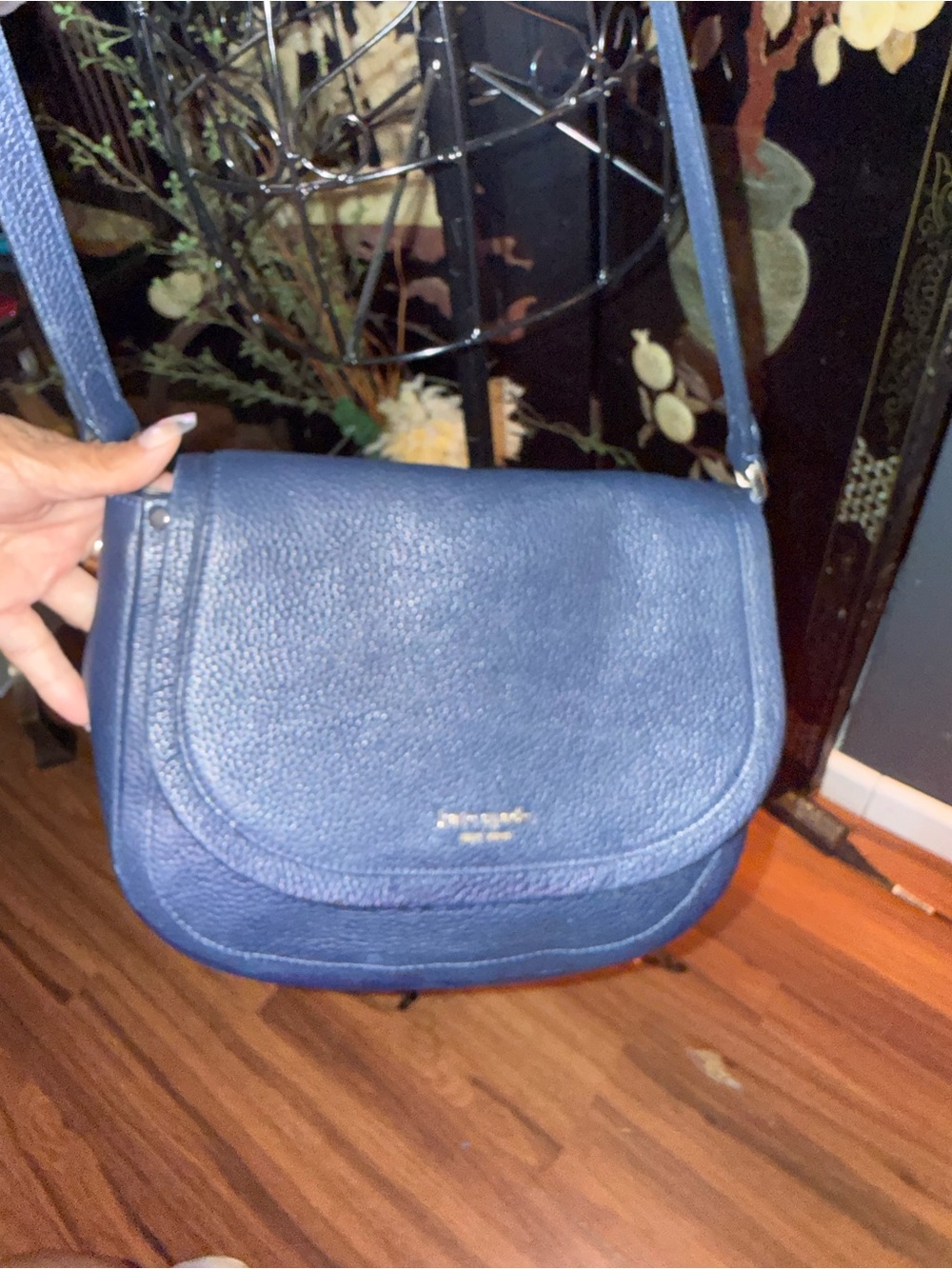 Leather Crossbody Saddle Bag - Navy
